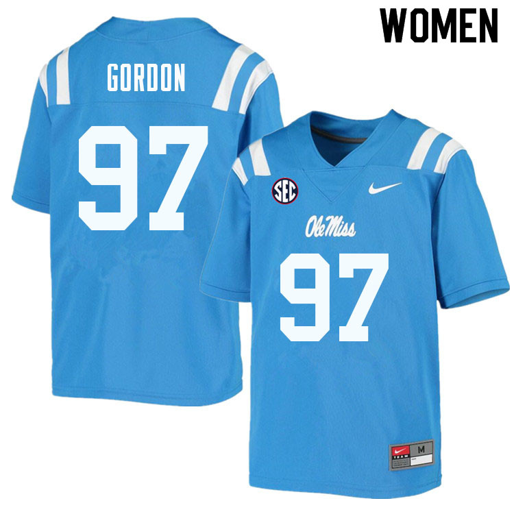 Women #97 Jamond Gordon Ole Miss Rebels College Football Jerseys Sale-Powder Blue
